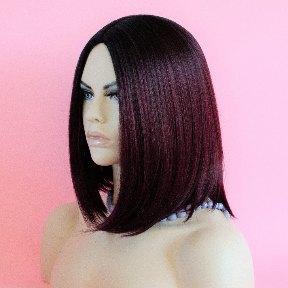 12" Bob Black/Wine Monofilament Top Synthetic Wig